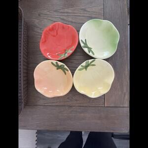 Glazed Ceramic Tomato Dipping Salsa Bowls Set Of 4, Excellent